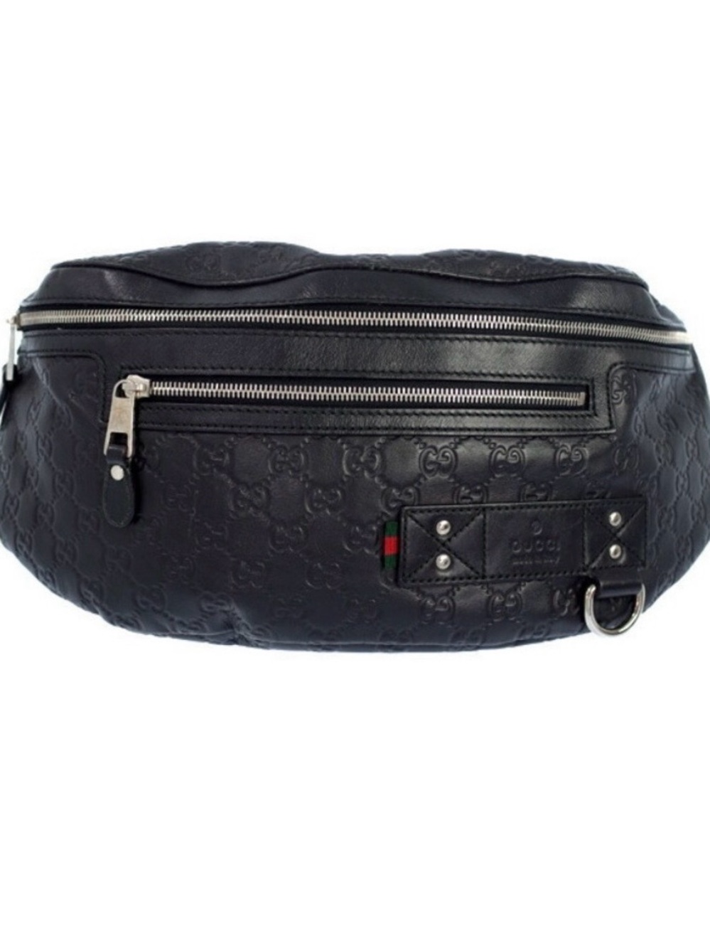 Gucci Black Embossed Leather Belt Bag with Silver Hardware
